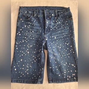 Blue Denim Jeans with White Paint Splatter